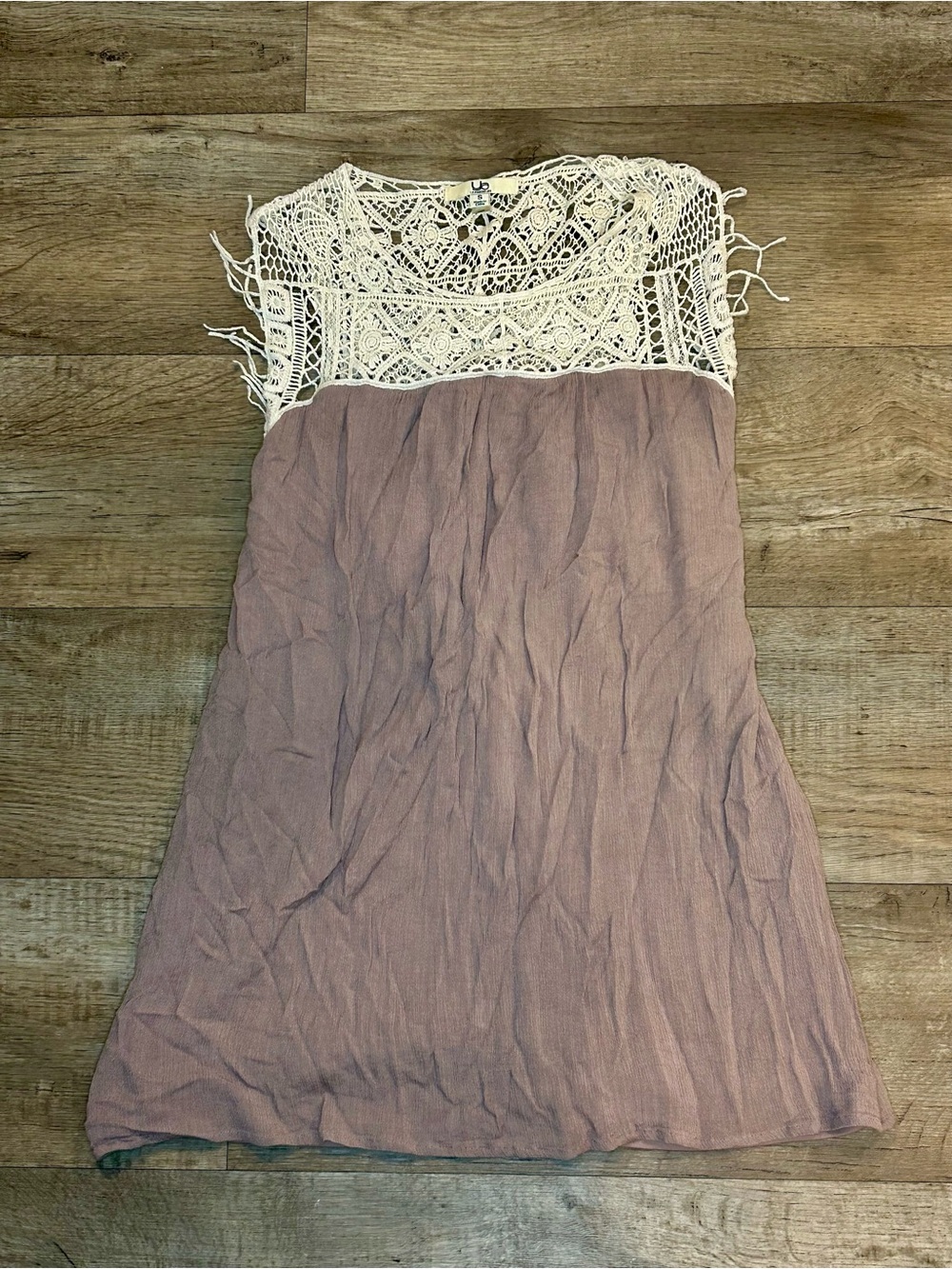 Ya Los Angeles Boho Lace Crochet Mixed Media Top Small Mauve Brown